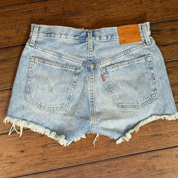 Levi's 501 premium Light Blue Distressed Jean Shorts size 27 - Picture 2 of 6